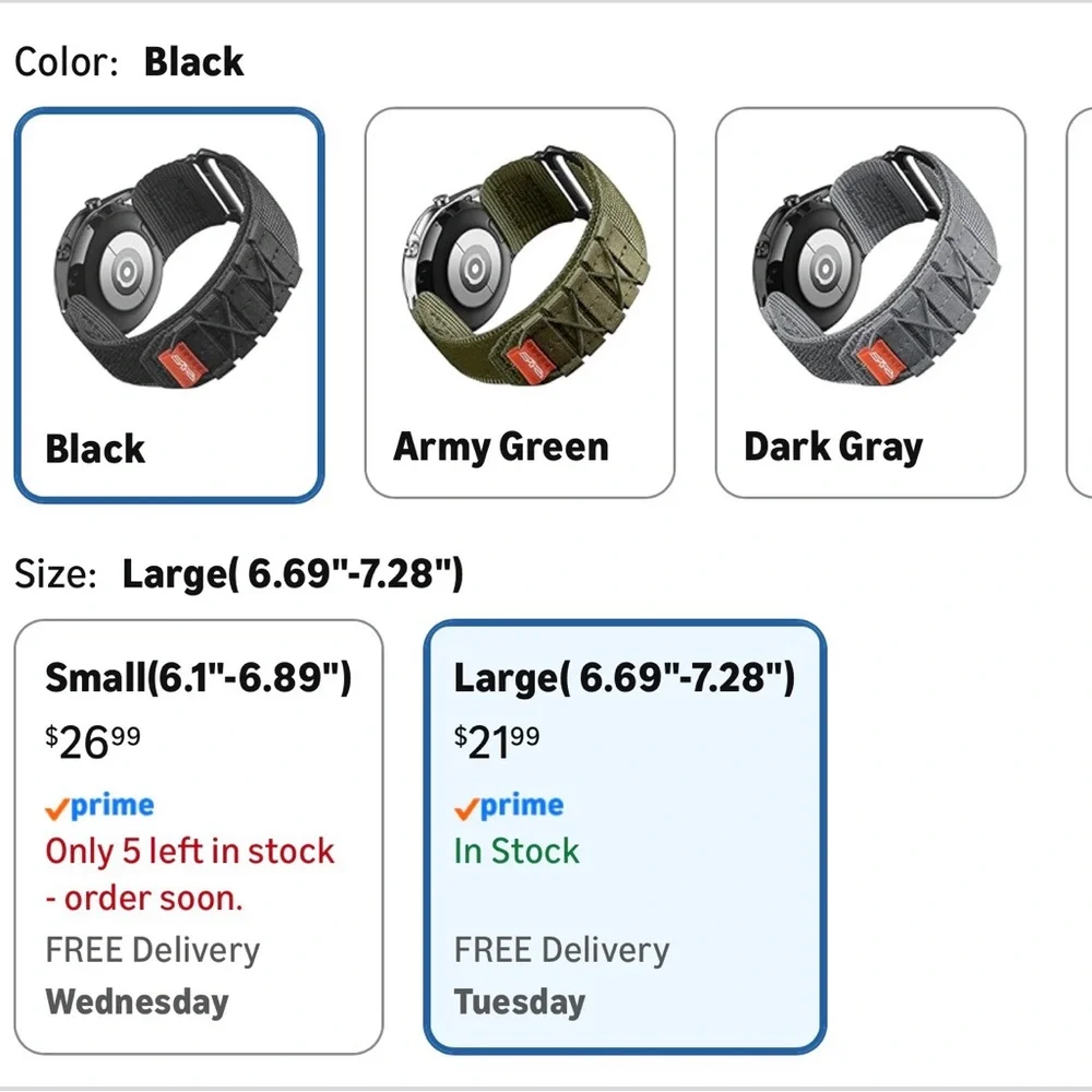 Samsung Galaxy Watch Rugged Nylon Strap Military Grade - Black - Large